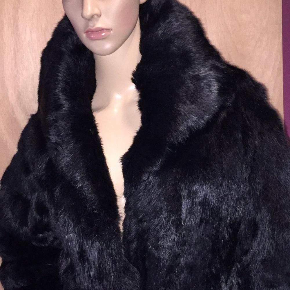 Black Real Rabbit Fur Coat